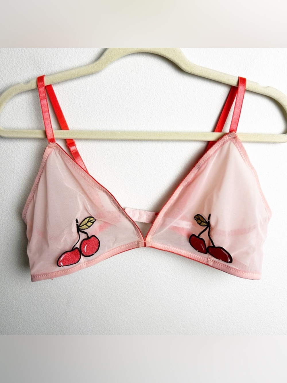 Wish & Whim Cherry Mesh Bralette peach mesh size: XL